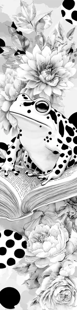 Free printable frog bookmark to color featuring a reading frog